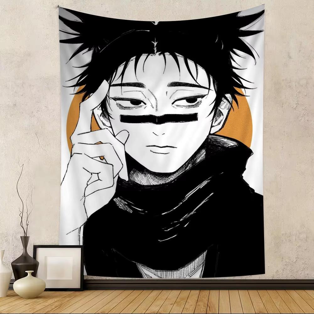 Black-and-White Anime Tapestry, Jujutsu Kaisen: Choujou, Japanese Anime-Style Wall Hanging, Aesthetic Room Decor 100X70CM
