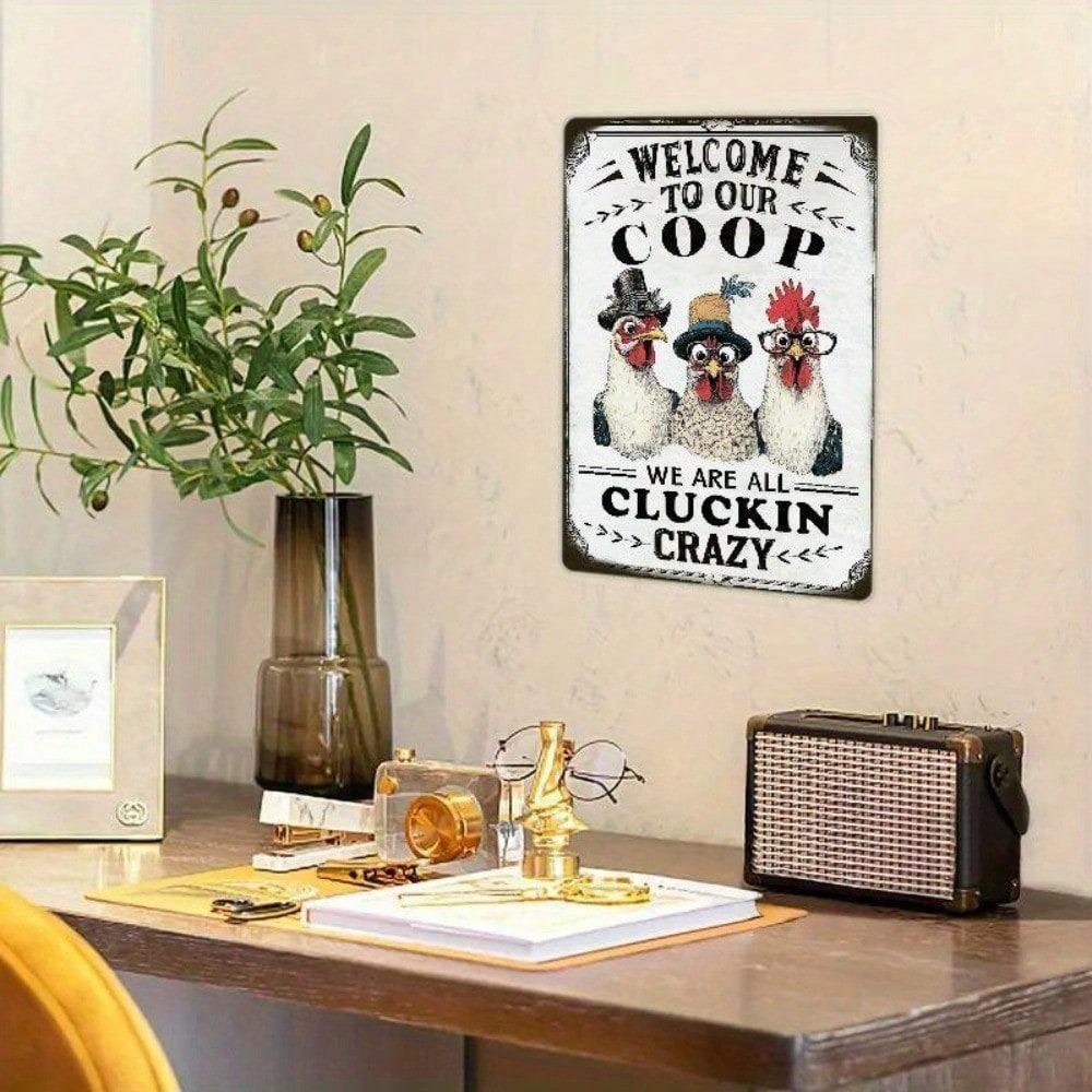 Farmhouse Chicken Coop Sign Vintage Wall Art Rooster Hens Metal Plaque Rustic Welcome Decor