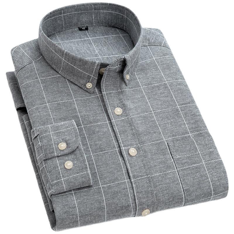 Chemise Oxford à Carreaux Décontractée pour Jeunes à Manches Longues - Coton Fin, Patchwork, Col Carré pour le Printemps et l'Automne