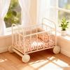 Bassinet Crib Toy Figure Model Realistic Metal Bed Dollhouses Pretend Girls Gift Realistic Mini Crib Toy