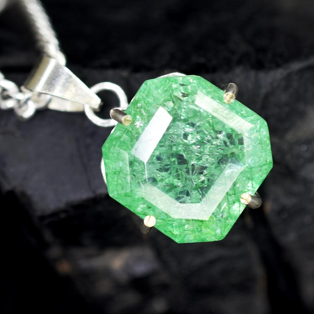925 Sterling Silver CERTIFIED 49Ct Natural Green Emerald Square Pendant For Gift MY.PD-156-NS
