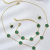 Fashionable Titanium Steel Colorless Five-leaf Flower Necklace Bracelet Earrings Set for Women's Niche High-end Versatile Four-leaf Clover Collarbone