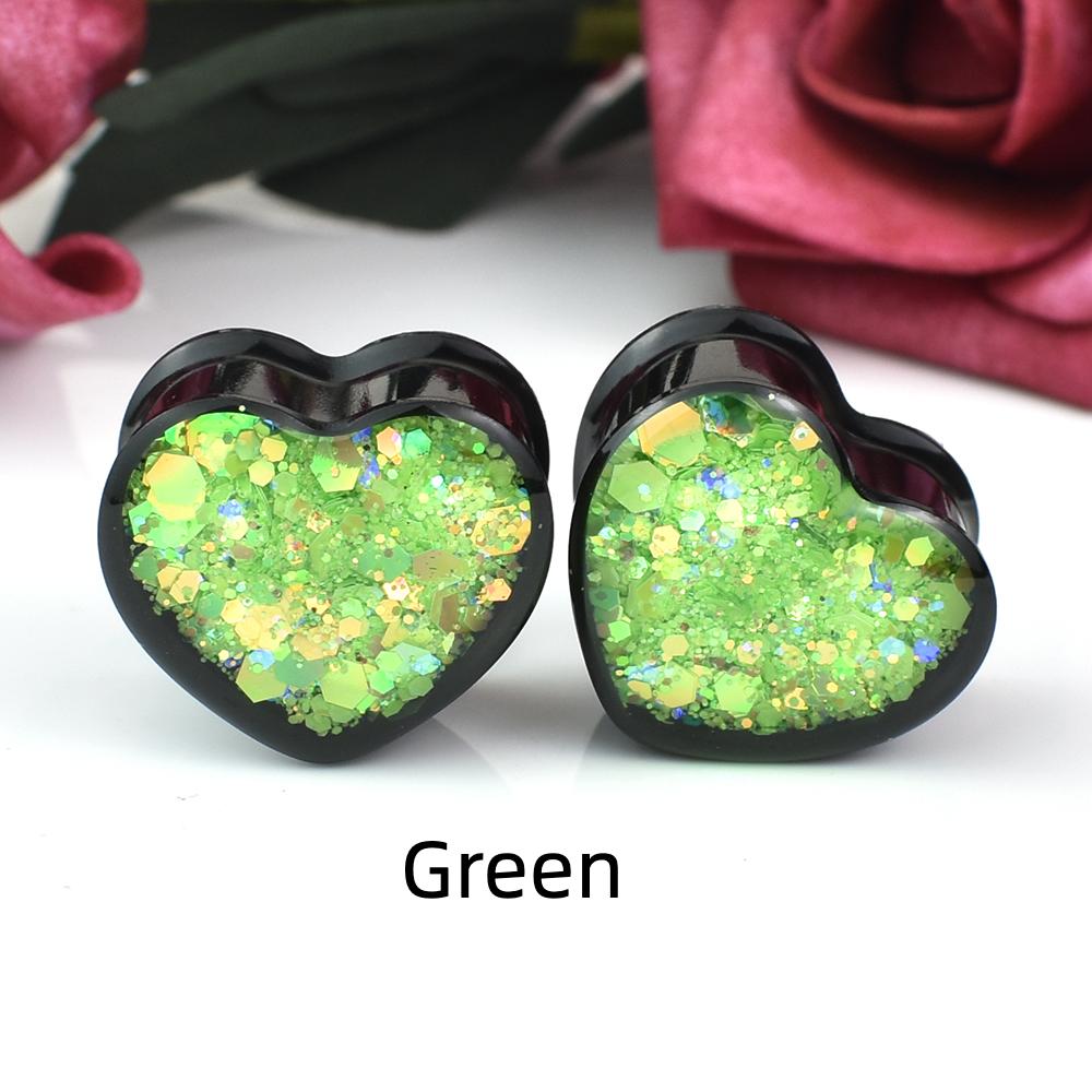

6-30 мм милые ушные манометры в форме сердца, туннели и заглушки, расширитель для ушей, украшения для тела для женщин и мужчин 16mm зелёный