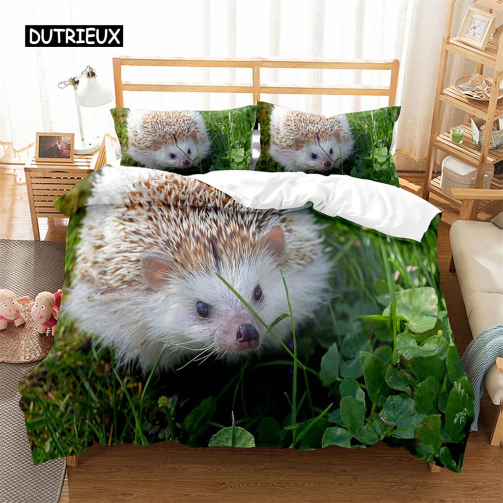 Hedgehog Duvet Cover Cute 3D Wildlife Animal Polyester Comforter Cover Bedding Set for Home Bedroom Decorations Women Children