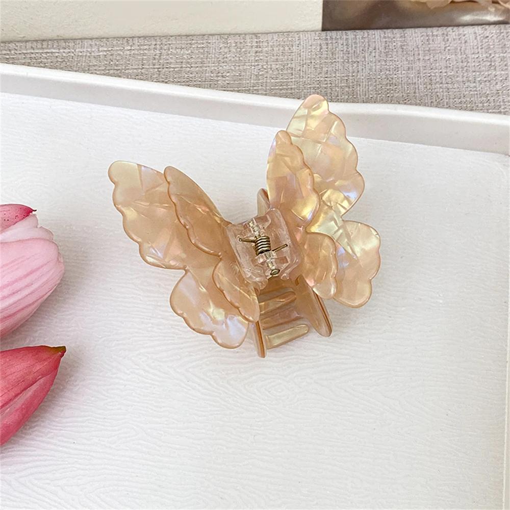 Gradient Double Layer Butterfly Claw Clip for Women Korean Sweet Temperament Pan Hair Shark Clip Girl Hair Accessories