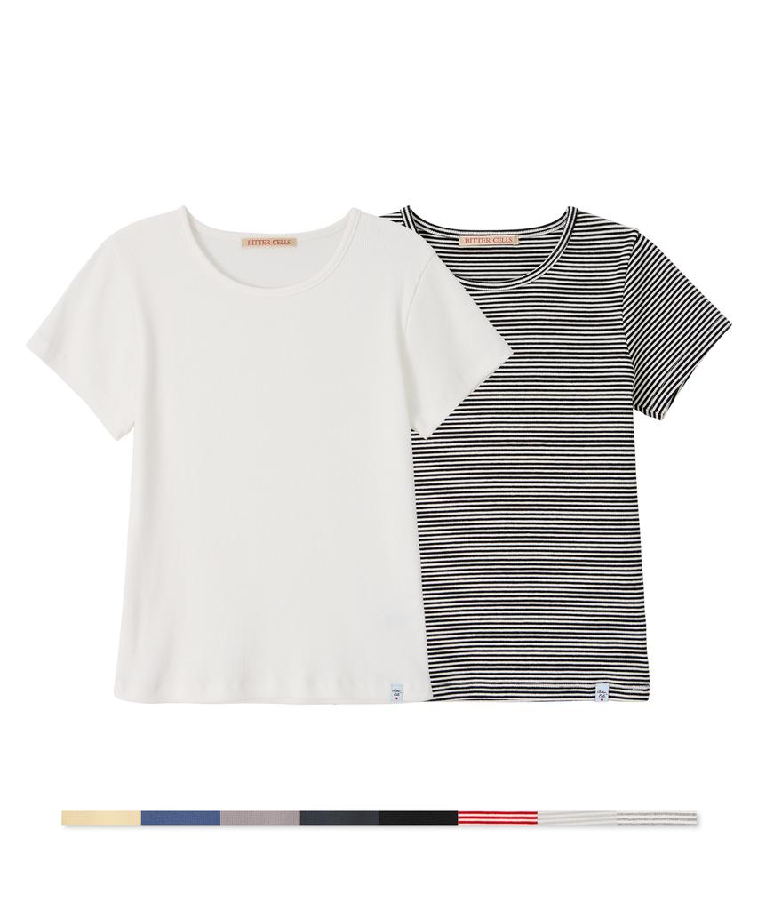 Biteoseljeu [2 Pack] Essential Ribbed Half Tee - 10 Colors (Type B)