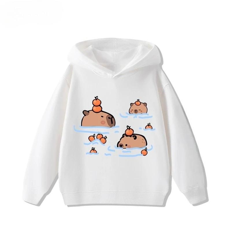 Cartoon Fun Capybara Cute Print  Girls  Hoodie Fall and Winter Outdoor Leisure Sports Children's Hooded Sweatshirt