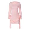 Solid Color Long Sleeve Round Neck Slim Splicing Flutter Flower Dress