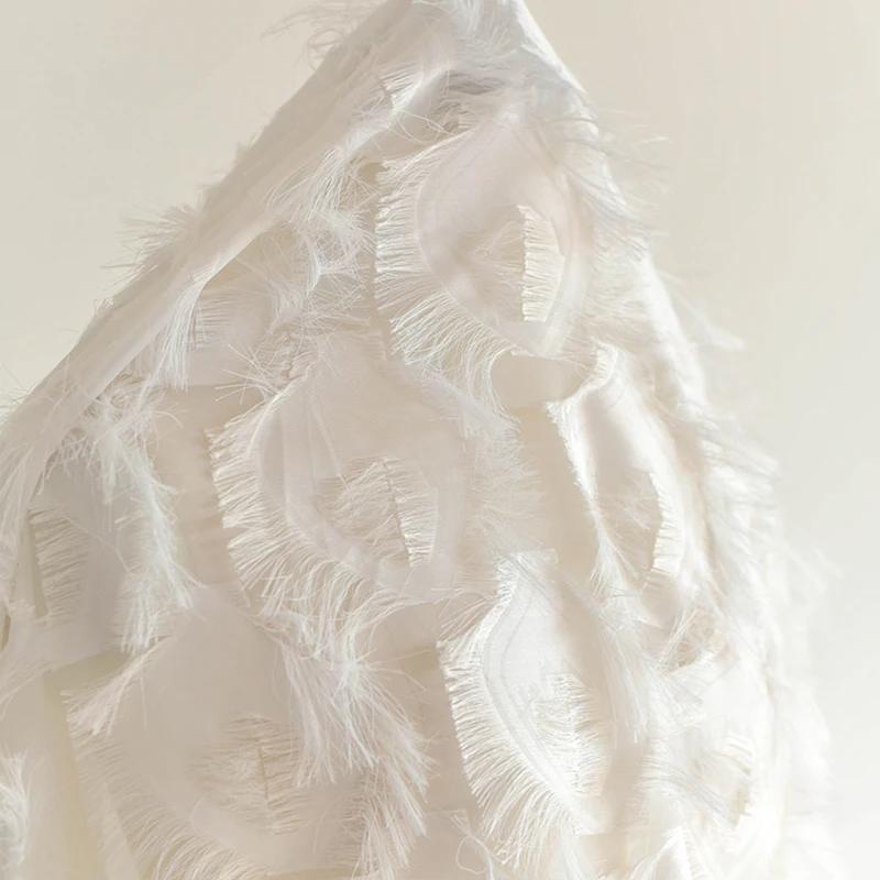 

1m Feather Tassel Floral Lace Fabric Wedding Dress DIY Handmade Fabric Skirt Clothing Decoration Materials Apparel Sewing Cloth Fixed Width 1.4m белый
