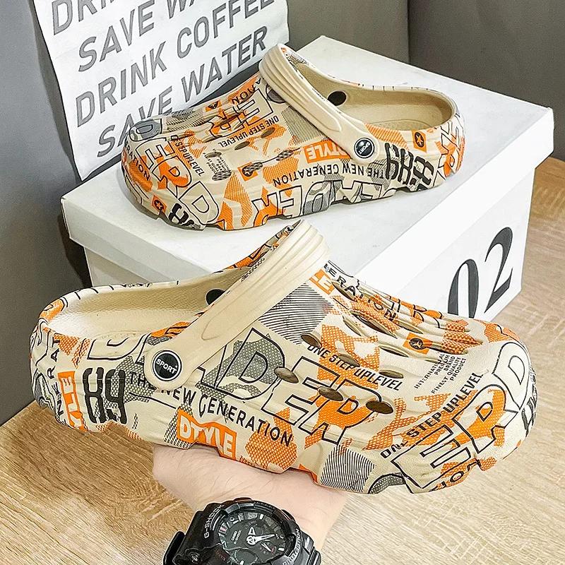 Trädgårdsträskor för män Herr Sommarsandaler Utomhusstrandsandaler för man Mode Träskor Skor som andas Vattenskor Fritidstofflor