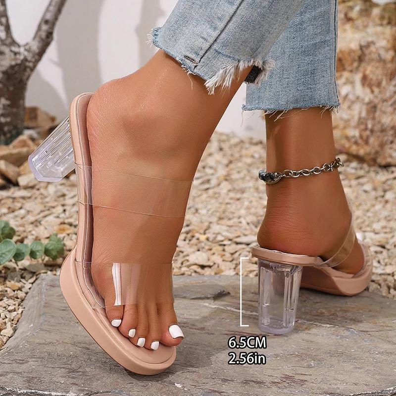 Fashion Summer Transparent High Heel Sandals for Women 2025 Elegant Thick Heels Pvc Sandals Woman Outdoor Casual Platform Sandles 42