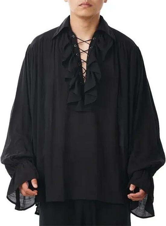 Renaissance & Pirate Medieval Cotton Linen Shirts 4XL чёрный