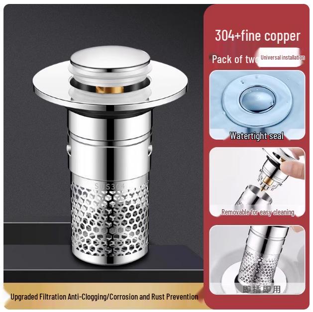 Stainless Steel Pop-up Drain Stopper with Anti-odor Mesh Filter