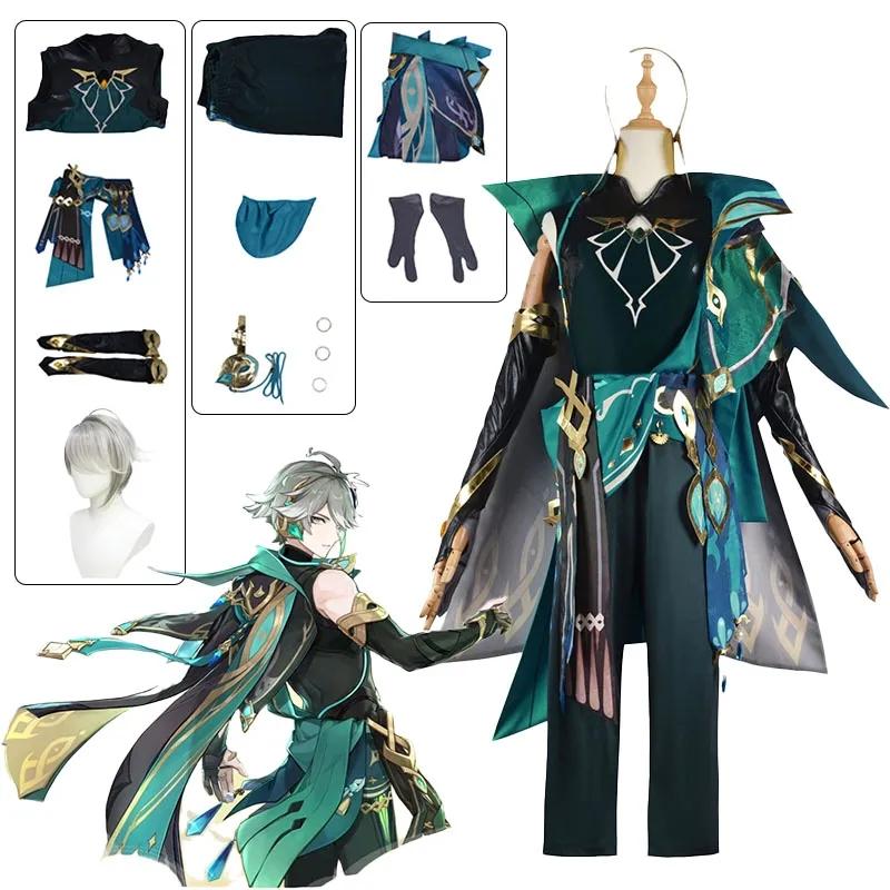 Anime Game   Alhaitham Cosplay Full Set Gloves Wig for Men Outfits Halloween Costume Party Comic Con