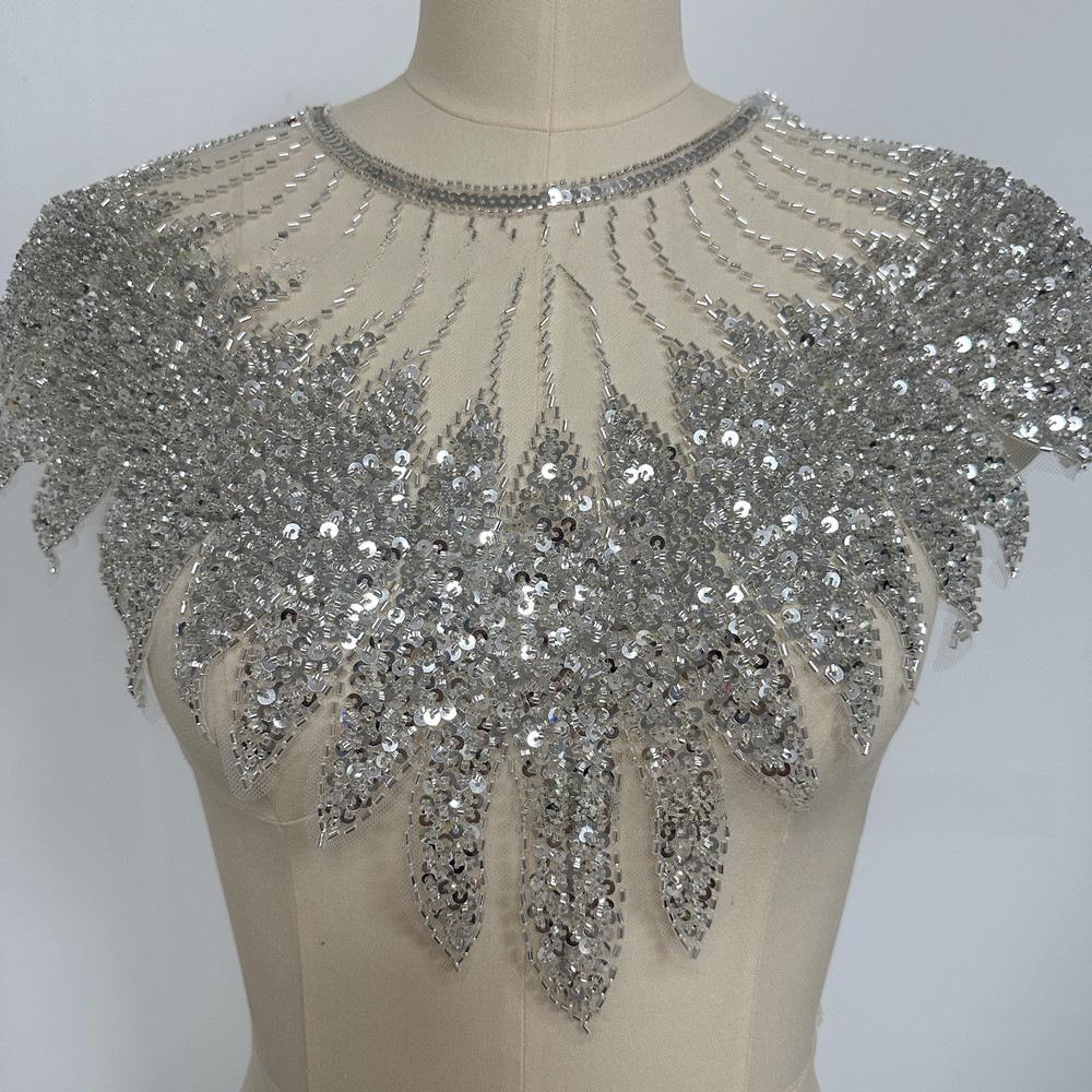 Women's Lace Patch with Sequin Bead Embroidery - Mesh Front Chest Accessory