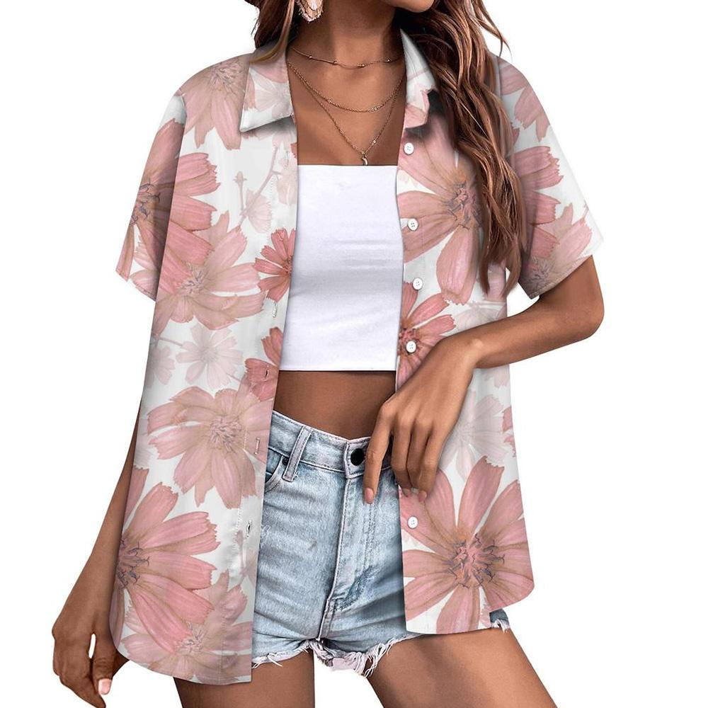 Stile Hawaiano Stampa 3D Monopetto Donna Camicia Hawaiana Moda Collo a Revers T-Shirt Estiva Manica Corta Donna