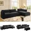 315cm Modulare Eckcouch, L-förmige Chenille Wolkensofa mit Stauraum, Hocker, Kabelloses Laden, Lautsprecher, Licht, 2 Getränkehalter, für Wohnzimmer, Schwarz