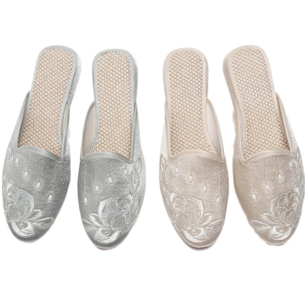 Slippers, flat-bottomed bag root embroidered cloth shoes with cheongsam 2025 spring and summer new women's shoes, sandals outside
