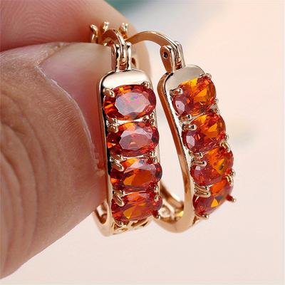 1 Paar Goldfarbene Ovalschliff Rote Stein Ohrringe Damen Hochzeit Hängeohrringe Schmuck