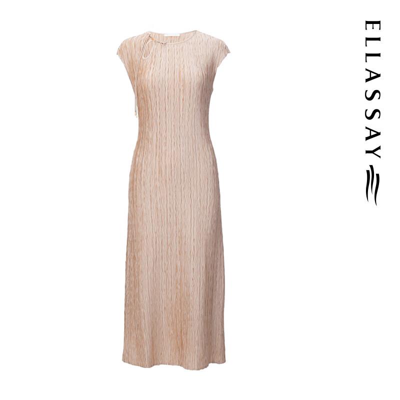 ELLASSAY Pleated Sleeveless A-Line Midi Dress