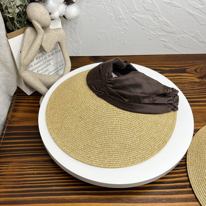

Empty top hat Solid color straw hat Women s elastic band Beach sunshade Sunscreen hat Roof hat Tide Adult (56-58cm) кавовий