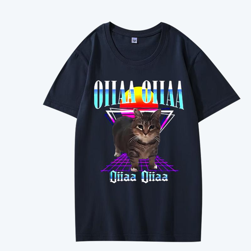Oiia Oiia Cat Meme Funny Spining T Shirt men women Oversized 100% Cotton short sleeve Summer top Unisex plus sizetops