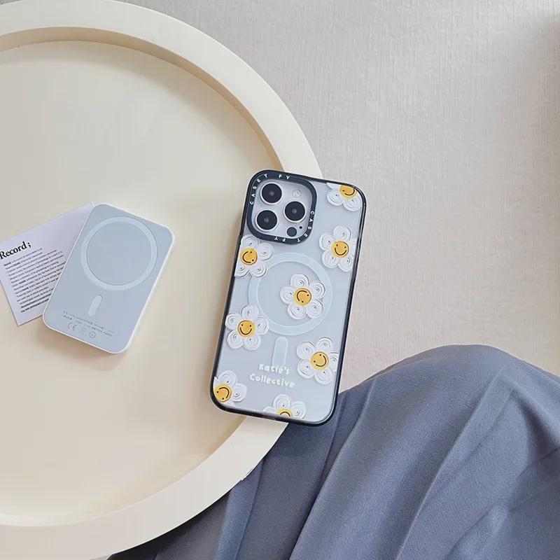 

Трендовый чехол с масляной живописью в виде ромашек с магнитной застежкой для iPhone 14/15 Plus и 16 Pro Max 14/13