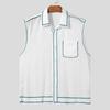 INCERUN Men Lapel Neck Sleeveless Buttons Up Stitching Semi-Sheer Casual Tank Tops