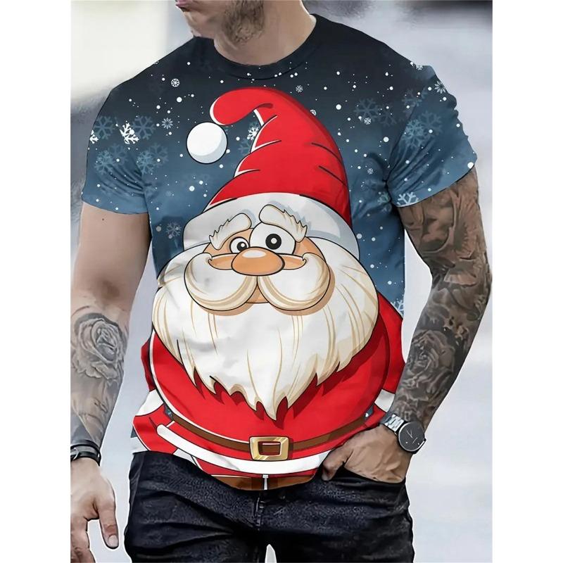 Christmas 3D Santa Claus Print T Shirt for Men Casual Short Sleeve Tee Shirts Fashion O-Neck Top New Year Gift Oversized T-Shirt