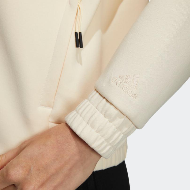 Adidas Logo Print Drawstring Hooded Long-Sleeve Sweatshirt Women Tops Off-White HZ7035