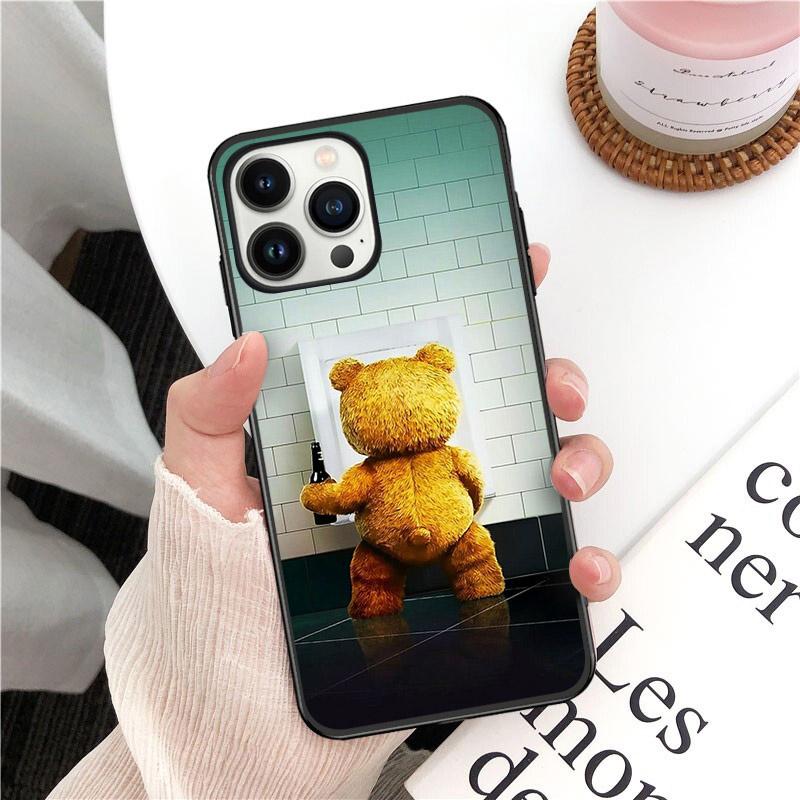 Cartoon Teddy Bear Phone Case for iPhone 14 13 12 11 Pro MAX X XS Max XR Mini SE2022 6S 7 8 Plus Black Case