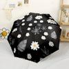Daisy Leaf Pattern Outdoor Automatic Umbrella Retractable Design with 8-Rib Durability Durable Travel Essential Outdoor Accessory