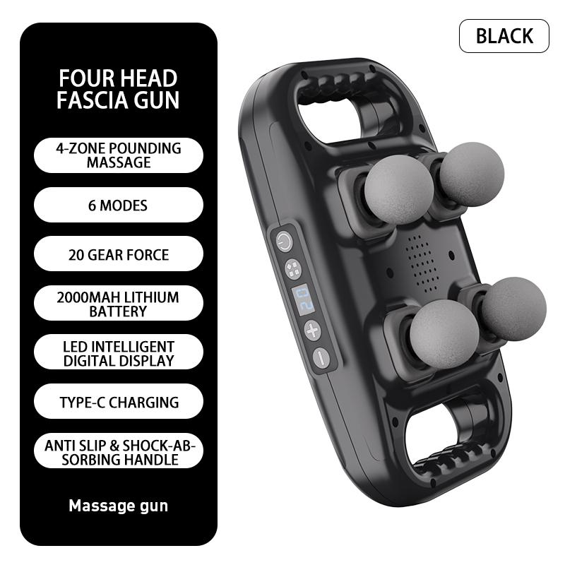 2026 New Four-head Fascia Gun Muscle Relaxation Massage Professional Grade Wireless Waist Back Masajeador Deep High Frequency Vibration Type C Charge