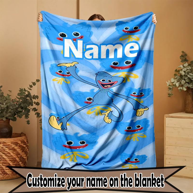 Custom Name Personalized Huggy Wuggy Print Blanket, Home Decor, Bedroom, Sofa, Camping, Couch, Gifts for Birthday ChristmasEnthusiasts
