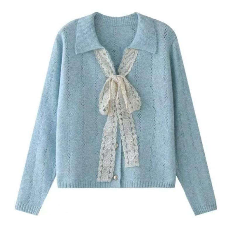 

Женский осенне-зимний новый маленький вязаный кардиган топ с нежным ветром, бантом и шнуровкой