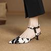 Fashion Ins Fashion New Women Horsehair Cow Pattern Kitten High Heels Party Wedding Shoes Woman Sexy Pointed Toe Slingback Pumps Sandals