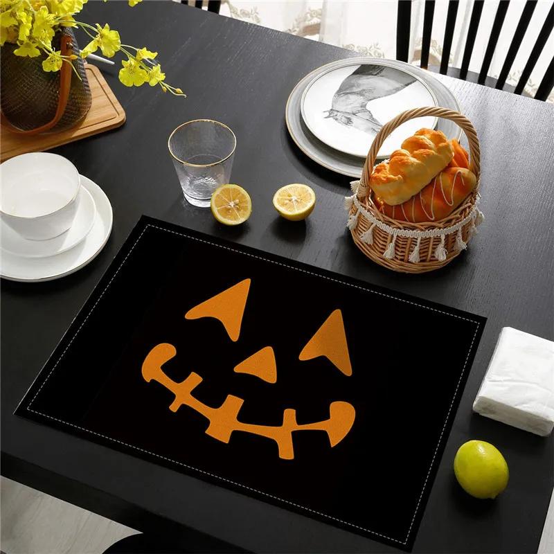 

6PC Halloween Pumpkin Black Cat Placemats Festival Kitchen Linen Dinning Table Mats Bowl Coffee Cup Pads Mats Home Decor 6PC 30x45CM