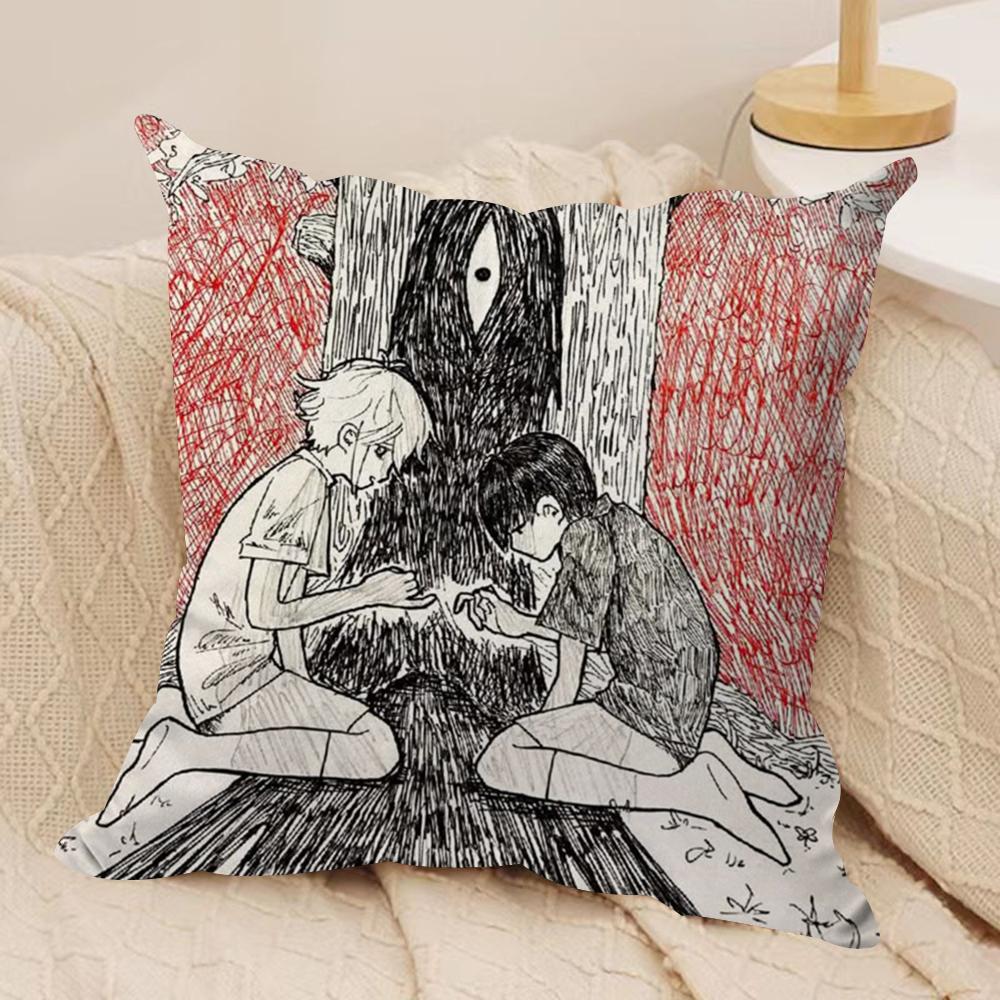 Game Anime O-Omori Cushion Cover Silky Short Plush Sofa Pillow Cover Hidden Zipper Soft Dustproof Case for Home Decor