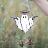 Halloween Ghost Suncatcher Stained Glass Acrylic Window Hanging Light Catcher Cute Cowboy Ghost Decoration for Home Office Kitchen Living Room Wall