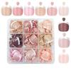 216pcs French Style Press On Toenails Short Square Shape False Toenails Kit  For Women Girls