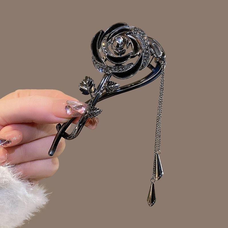 French Rose Hair Clip, Versatile and Stylish Women's Hair Clip, Metal Hair Bun Shark Clip Hair Accessory