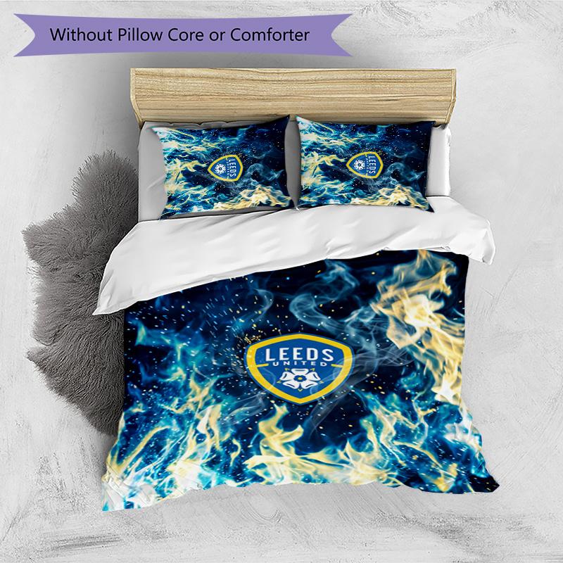 Leeds United Fußball Bedrucktes 3-teiliges Bettwäscheset, Bequemes hautfreundliches Schlafzimmer Bettbezug-Set