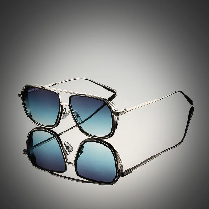 Non-polarized Fashion Steam Punk Double Girder Sunglasses Men Women Metal Square High Definition Driving Eyeglasses