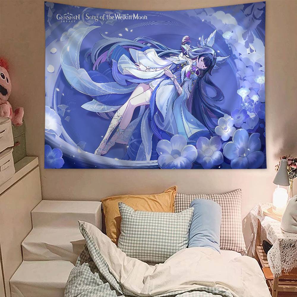 Genshin Impact Game Anime Tapestry Hippie Flower Wall Carpets Dorm Decor Wall Hanging Home Decor
