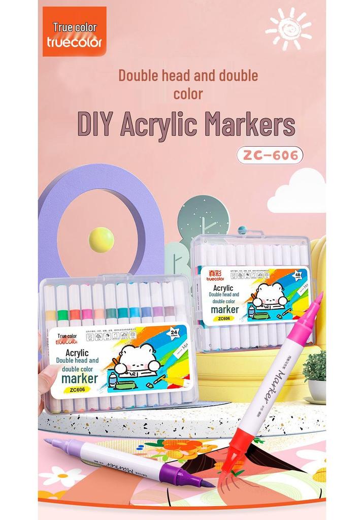 Dual-Color Acrylic Marker Pens - 24 Dual-Tip Soft-Tip Colors for DIY Shoes, Clothes & Graffiti