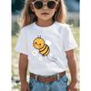 European Sizes Cute Little Bumblebee Girls' T-shirt, Black and White Striped Cartoon Print with Heart-Shaped Polka Dots