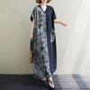 Dimanaf 2025 Women Plus Size V-Neck Summer Dress Printing Casual Basic Short Sleeve Dress Loose Long Dress