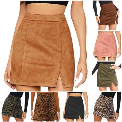 Jupe Hanches Wrap Daim Taille Haute Fermeture Éclair Automne Hiver Coupe A Ligne Amincissante Mini-jupe