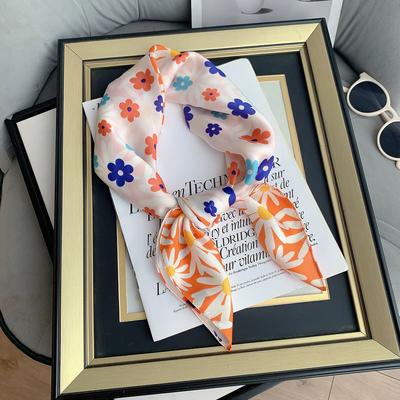 Colored Small Daisy 70 Square Scarf Flower Pastoral Simulation Silk Scarf Sweet and Fresh Decorative Small Scarf Female