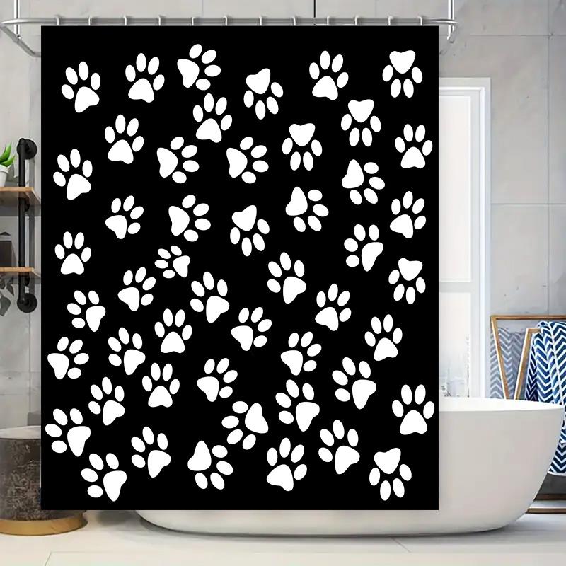

White Paw Print Shower Curtain Home Decor Waterproof Bath Mat Room Decoration W60H190(CM)-1 Pcs